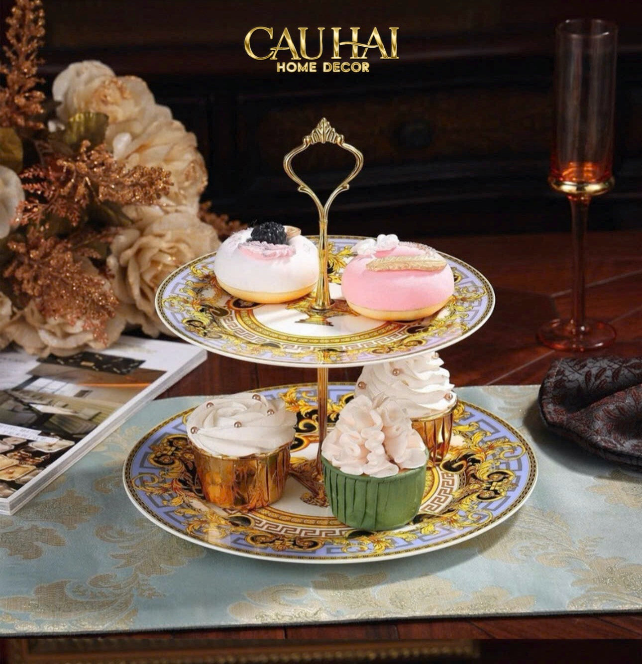 HOME COUTURE - ĐĨA 2 TẦNG BLACK BAROQUE PRESTIGE GALA VER.S ÉTAGÈRE - CẬU HAI HOME DECOR