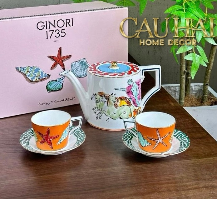 HOME COUTURE - SET BÌNH TRÀ 5 PCS RC. GINORI LABIRITO VERDE FULLBOX - CẬU HAI HOME DECOR
