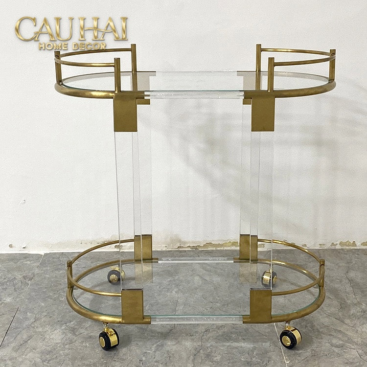 Maison Couture - Xe Đẩy Quầy Bar/ Bar Cart Oval 2 Tầng Kính Acrylic L’Arc Doré