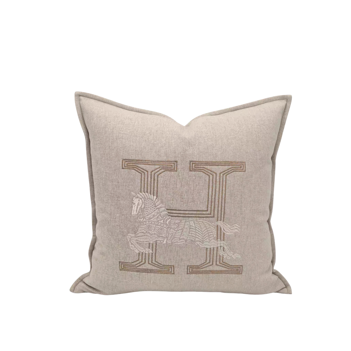 Vỏ Gối Linen Thêu Cheval Équestre Ivory 45x45-VỎ GỐI SOFA-CẬU HAI HOME DECOR-CẬU HAI HOME DECOR