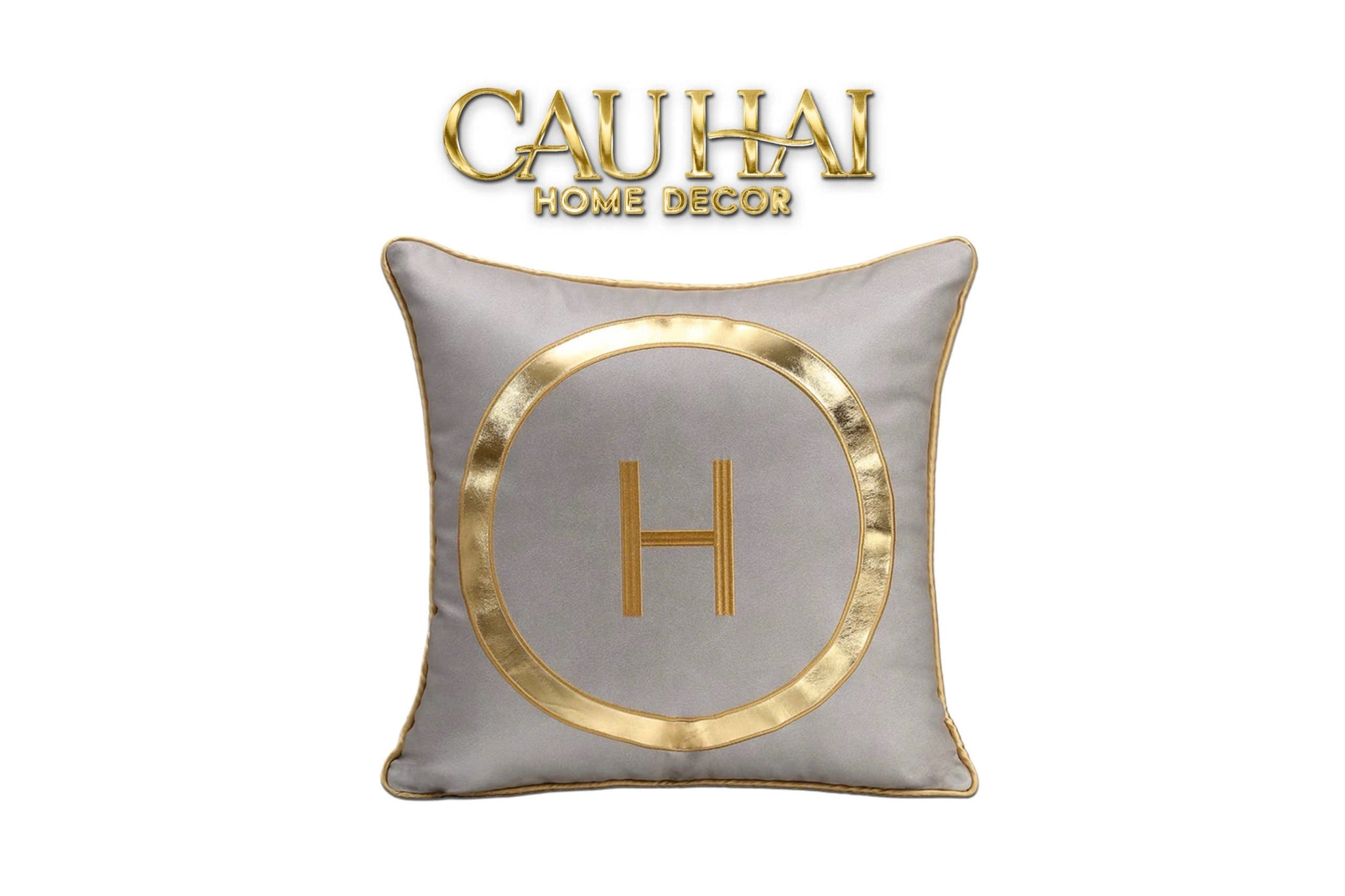 VỎ GỐI DA LUX LEATHER GRAPHITE GOLDEN ORION 45 - CẬU HAI HOME DECOR