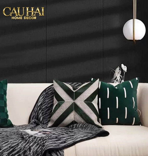 HOME COUTURE - VỎ GỐI DA CHEVRON PATCHWORK 45-CẬU HAI HOME DECOR