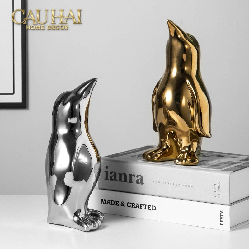 Set 3 Tượng Chim Cánh Cụt Ceramic Penguin Argenté 3pcs