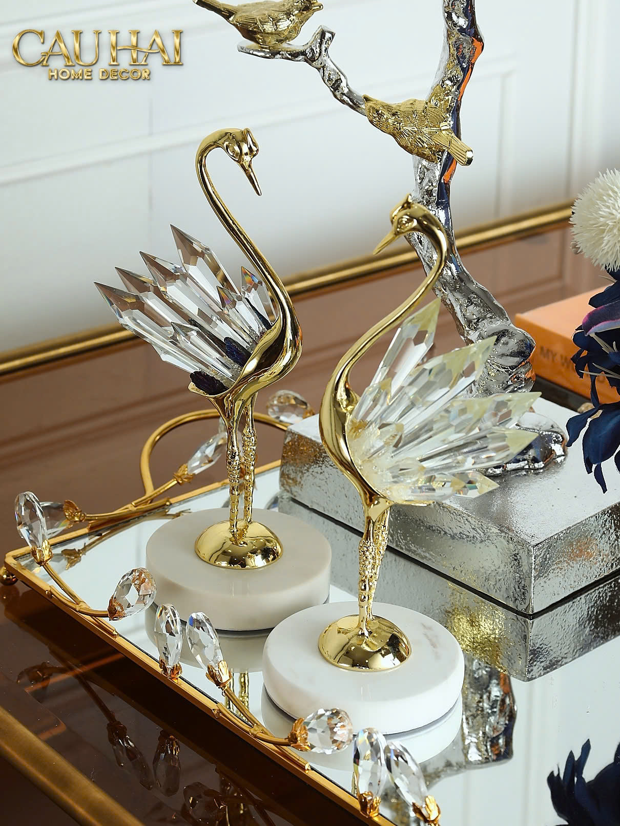 HOME COUTURE - SET 2 TƯỢNG ĐÀ ĐIỂU PHA LÊ - LES CRISTAUX OSTRICH-CẬU HAI HOME DECOR