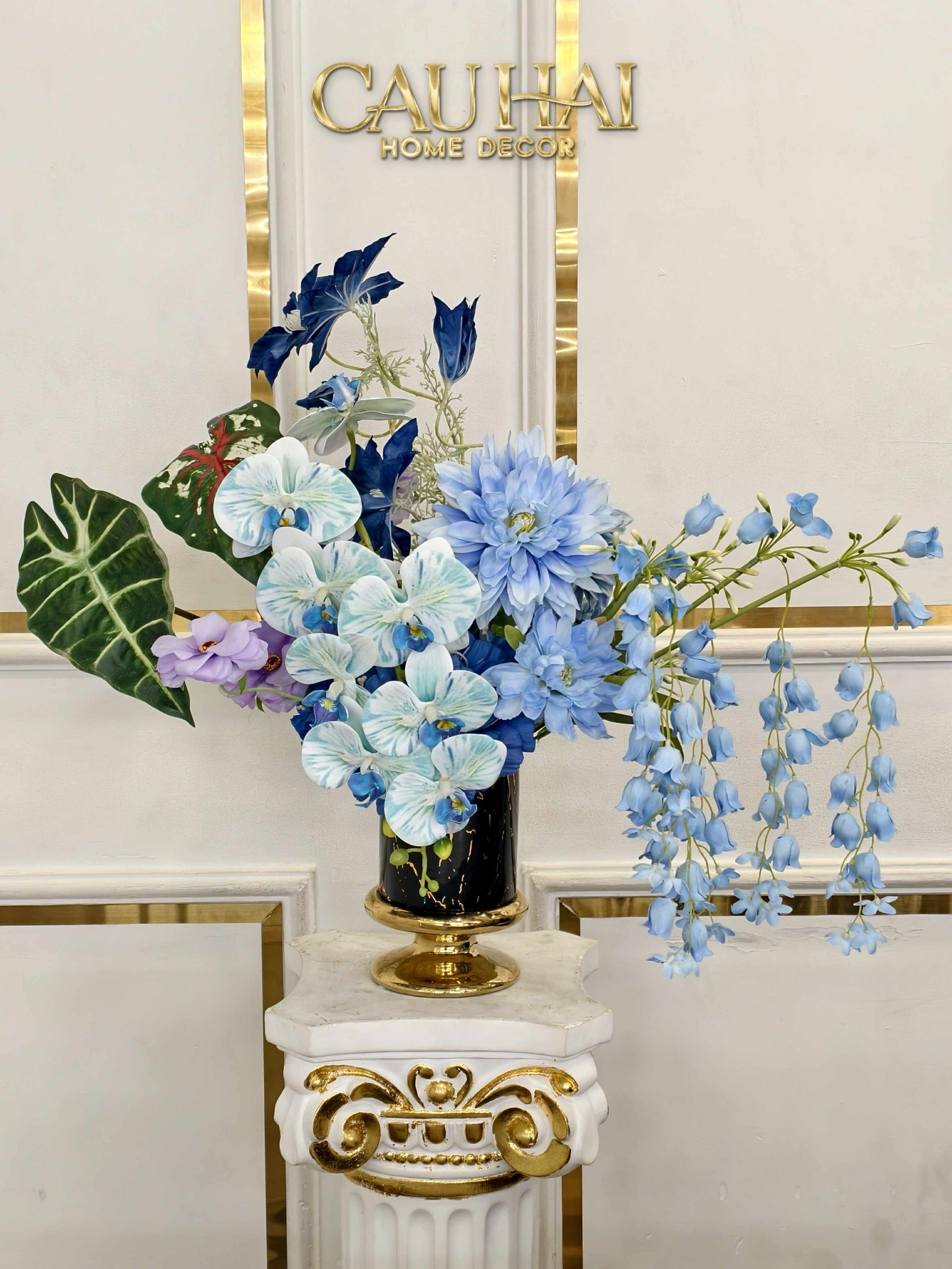 SET 2 BÌNH HOA SỨ - BLACK ARTHUR MARBLE H23/19 - CẬU HAI HOME DECOR