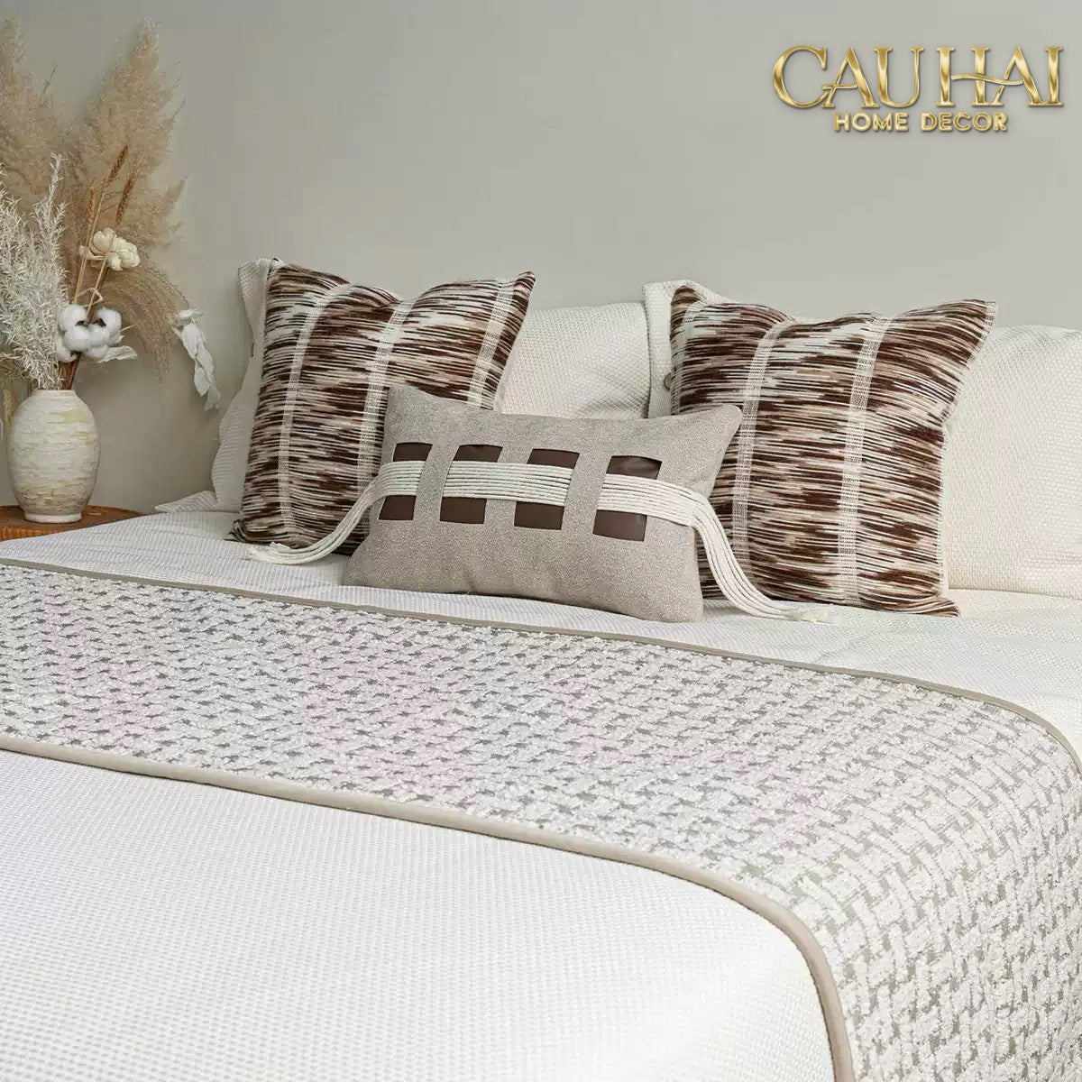Gối Linen Sangle Tressée Chocolate Ivovy 30x50-Gối Trang Trí-CẬU HAI HOME DECOR-CẬU HAI HOME DECOR