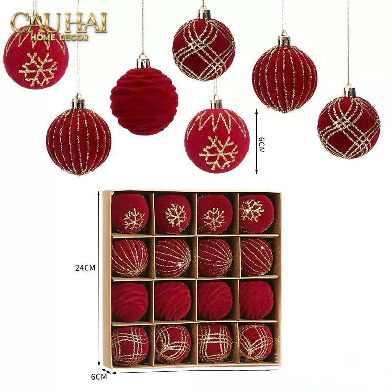 FÊTES COUTURE - SET CHÂU NHUNG ROUGE VELOUR CHRISTMAS ORNAMENTS 16PCS - CẬU HAI HOME DECOR