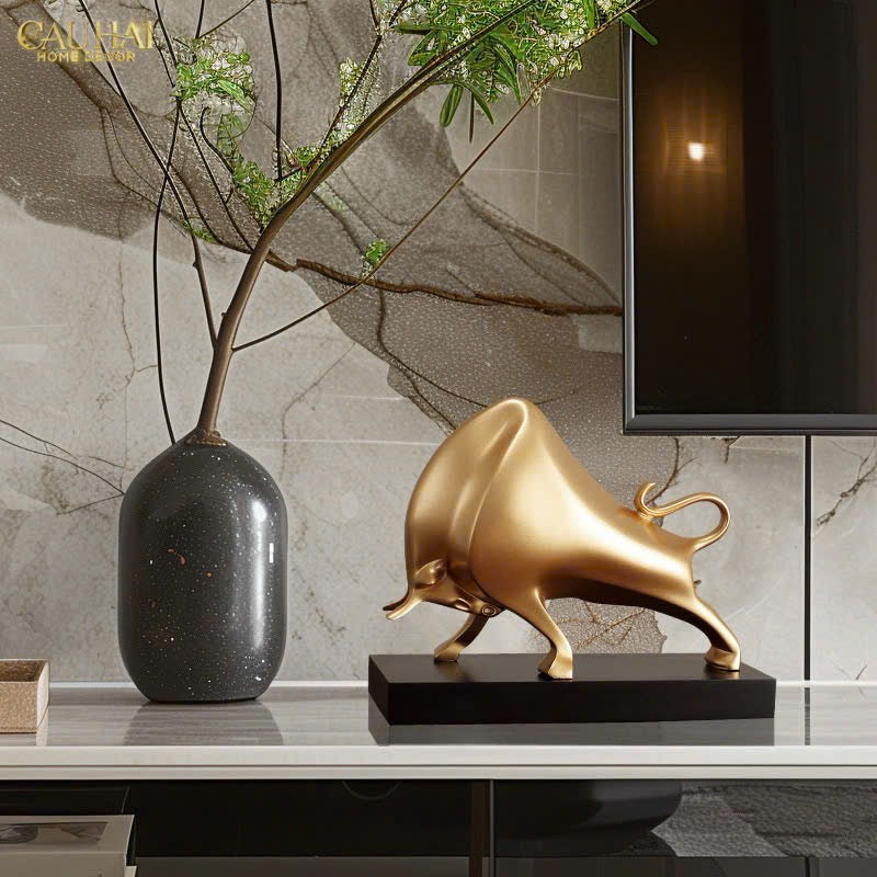 Tượng Bò Phố Wall Taureau Doré 24x10x20