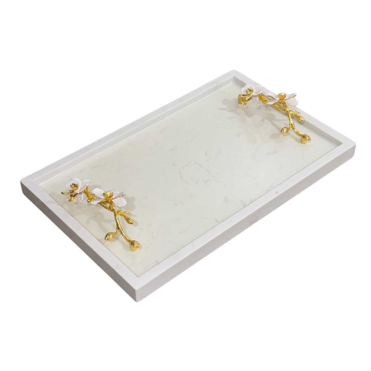 Maison Couture - Khay Đá Marble Chữ Nhật Haute Orchid Golden Branches Decorative Trays 25x40-KHAY TRANG TRÍ-CẬU HAI HOME DECOR-CẬU HAI HOME DECOR