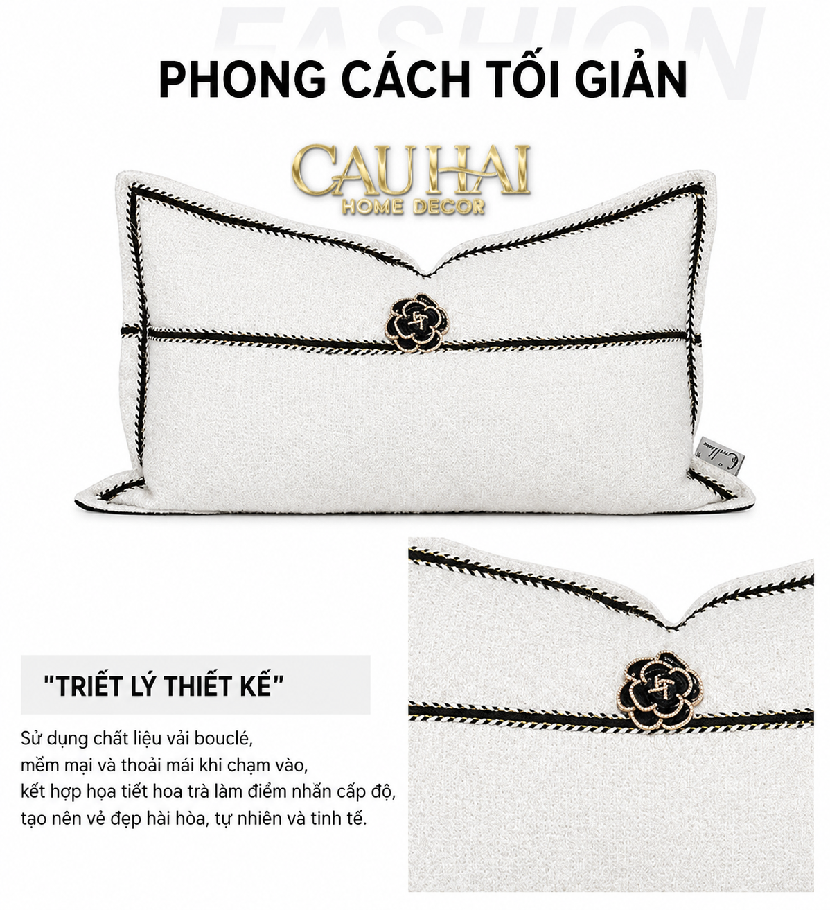 Gối Tweed White Camélia 30X50