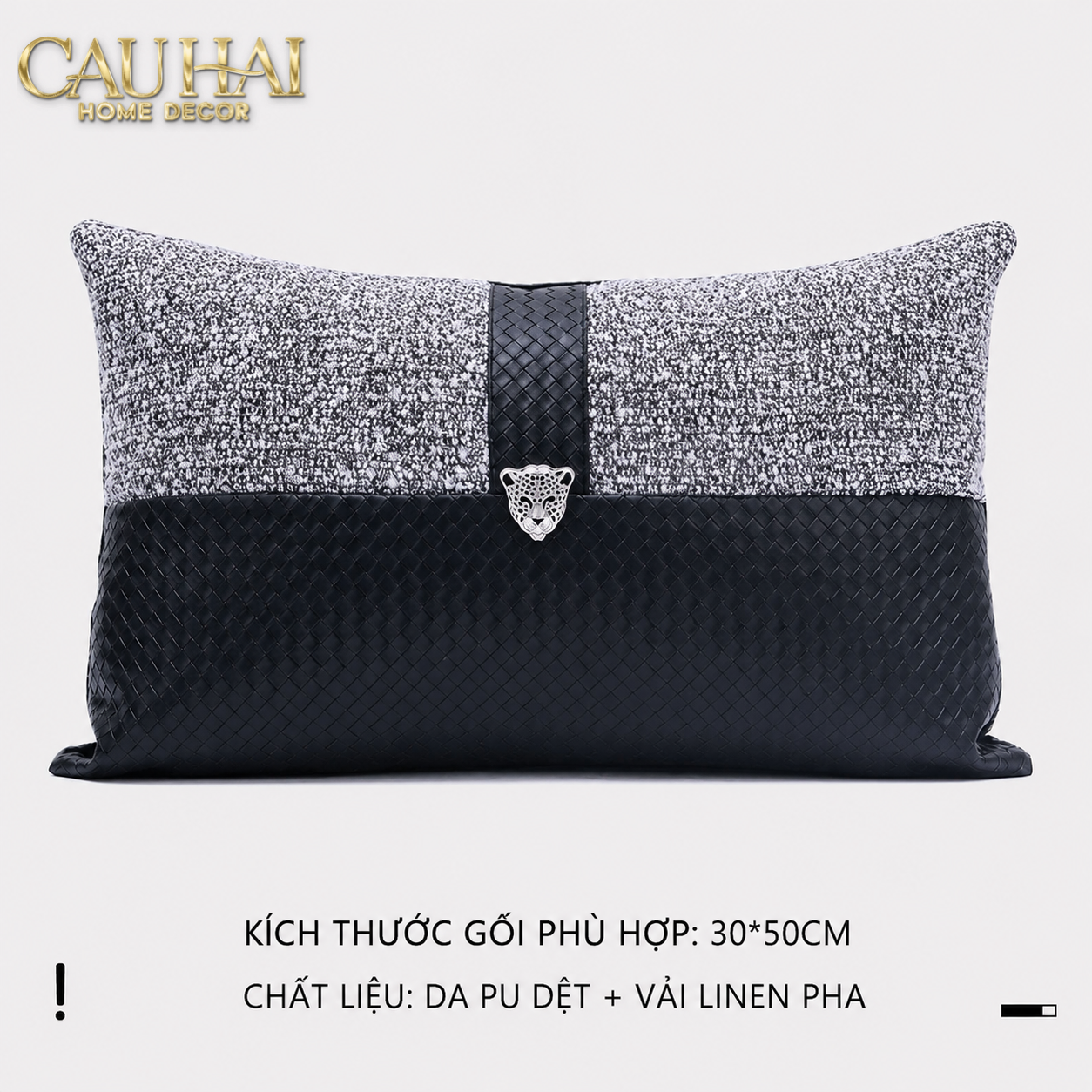 Gối Tweed Leather Midnight Sentinel Panther 30X50