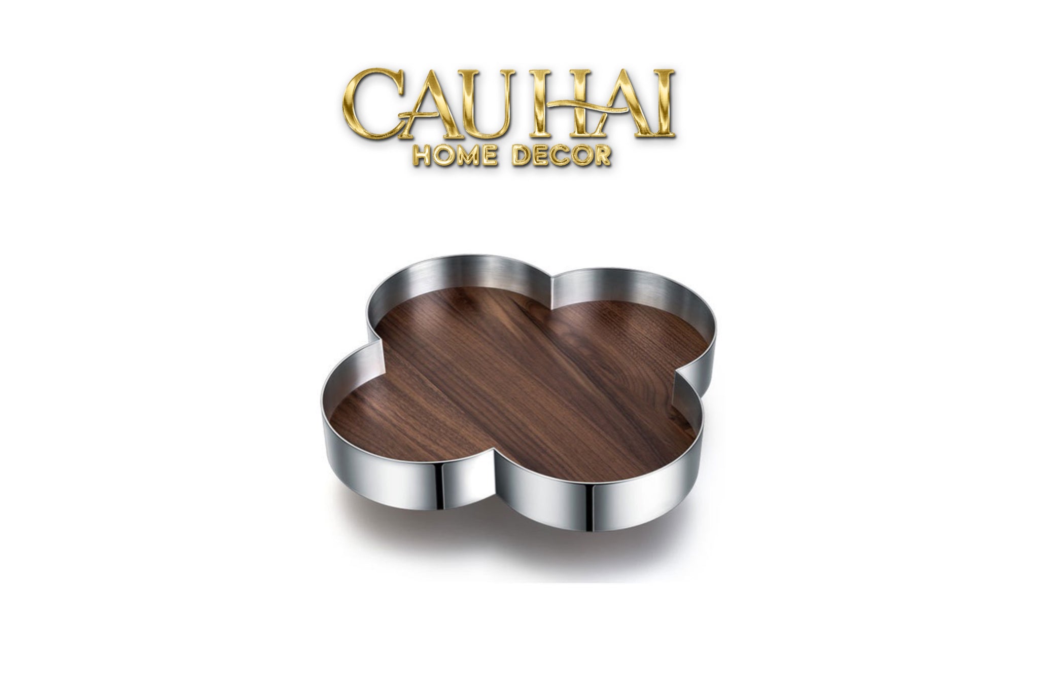 Khay Gỗ Viền Inox Louis Monogram Quatrefoil Heritage D27