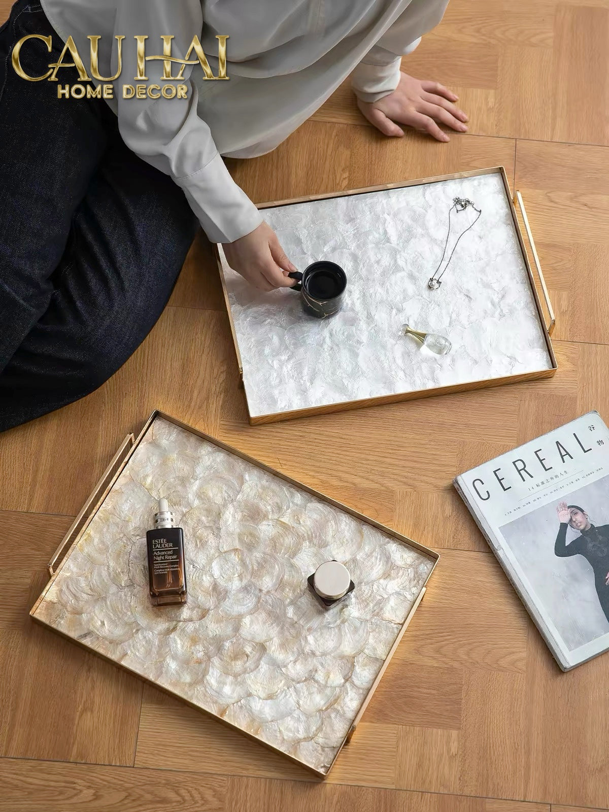 Maison Couture - Khay Chữ Nhật Xà Cừ -  Plateau Perle Céleste Celestial Pearl Serving Tray 30*40