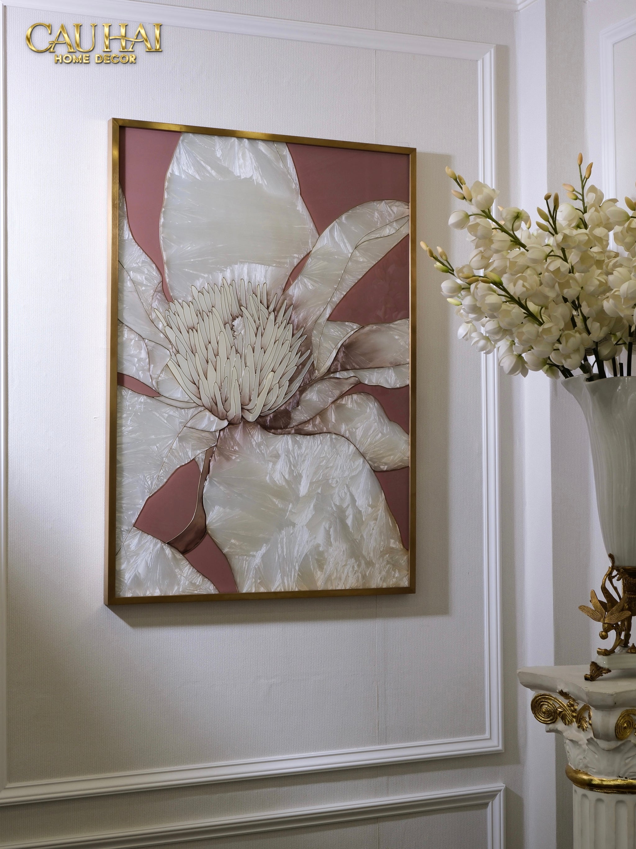 Maison Couture - Tranh Khảm Men Thuỷ Tinh Thủ Công Khung Thép Không Gỉ Gilded Prism Enamel - Crystal Bloom 70x100