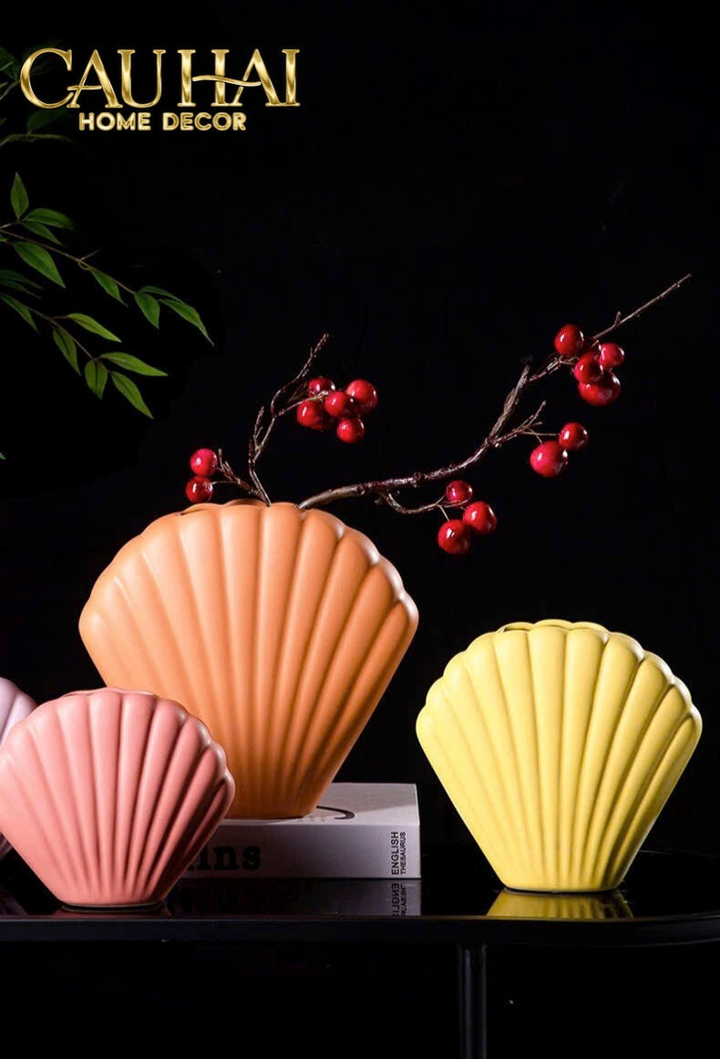 BÌNH HOA VỎ SÒ SIENNA COASTAL SHELL VASE H25 - CẬU HAI HOME DECOR