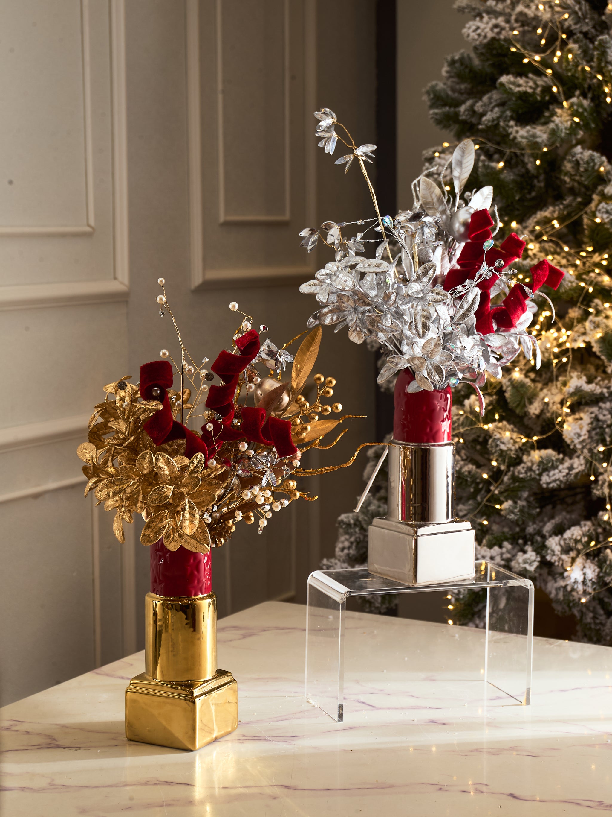 FÊTES COUTURE - SET BÌNH VÀ HOA GOLD D.O ROUGE VELVET - CẬU HAI HOME DECOR