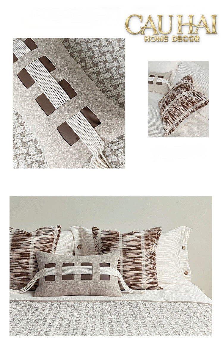 Gối Linen Sangle Tressée Chocolate Ivovy 30x50-Gối Trang Trí-CẬU HAI HOME DECOR-CẬU HAI HOME DECOR