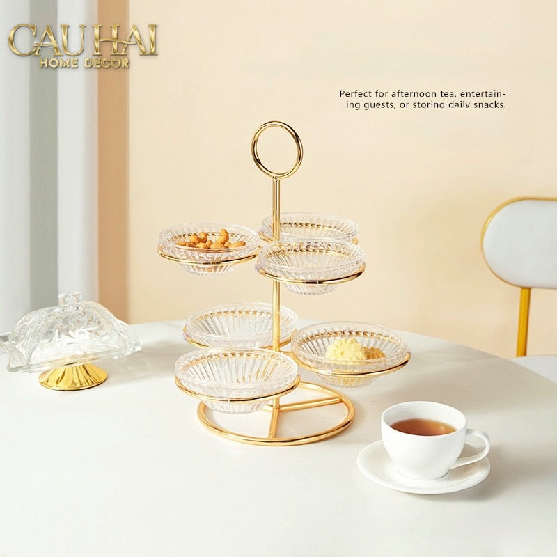 Đĩa Bánh 2 Tầng 6 Ngăn Cristalleries Le Couronne D'Or 33*28