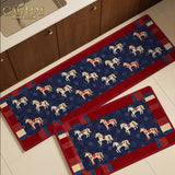 Set thảm bếp Sợi Dệt 45x75/150 Ngựa Hoàng Gia - Petite Équestre Royale Bleu Fleur de Monogram