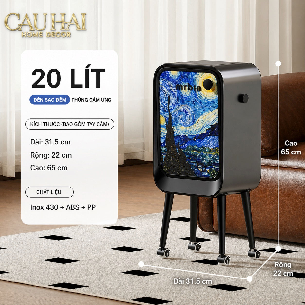 Maison Couture - Thùng Rác Mr Bin Automatic TV Van Gogh Version Limited 20L 31.4x65