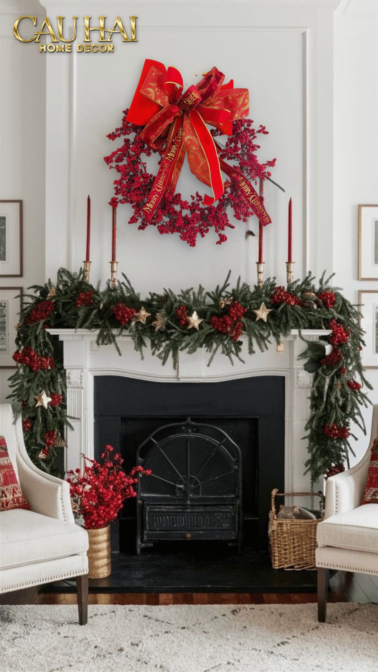 FÊTES COUTURE - VÒNG GIÁNG SINH WINTERBERRY ROYALE WREATH 80CM - CẬU HAI HOME DECOR