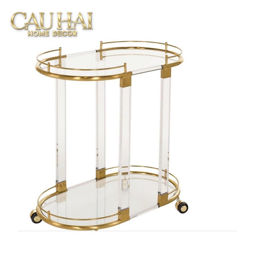 Maison Couture - Xe Đẩy Quầy Bar/ Bar Cart Oval 2 Tầng Kính Acrylic L’Arc Doré