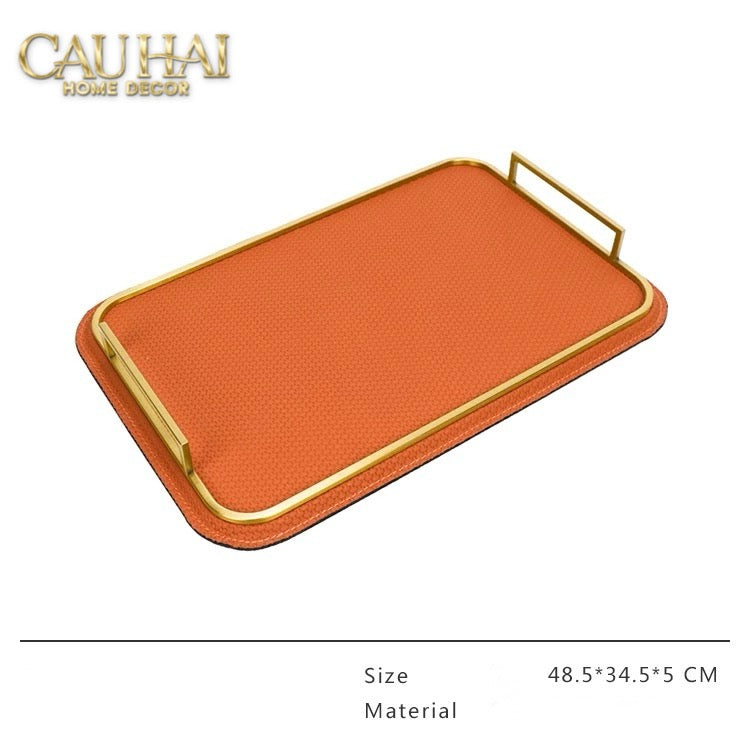 Khay Da Atelier Burnt-O  Leather Rectangular Tray  49x35cm