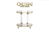 Maison Couture - Xe Đẩy Quầy Bar/ Bar Cart Oval 2 Tầng Kính Acrylic L’Arc Doré