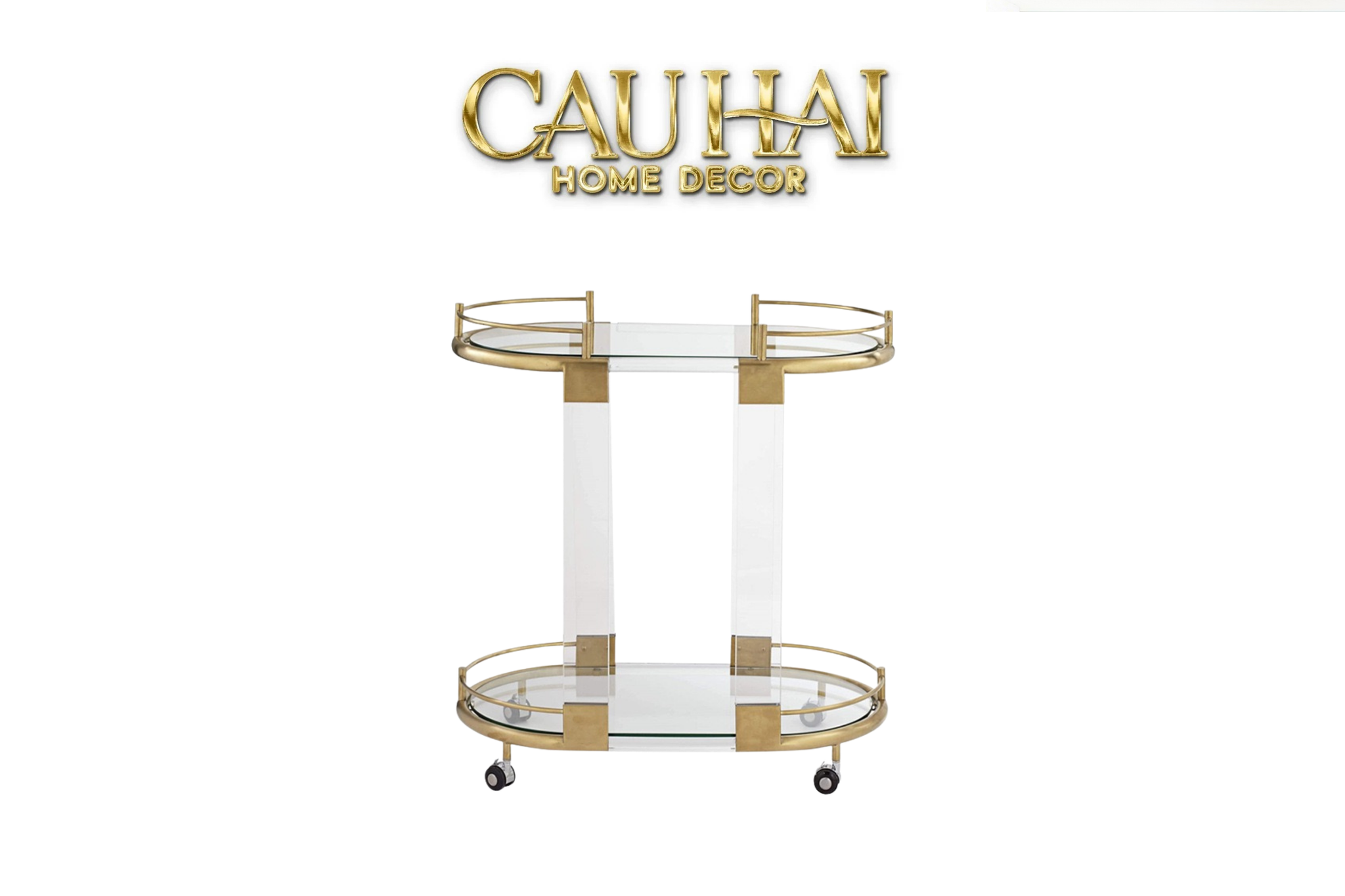 Maison Couture - Xe Đẩy Quầy Bar/ Bar Cart Oval 2 Tầng Kính Acrylic L’Arc Doré