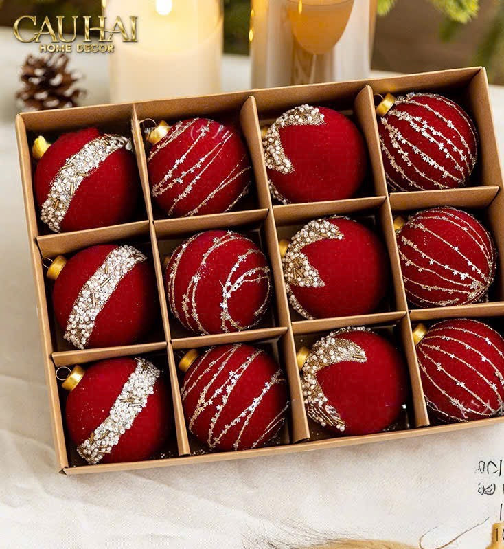 FÊTES COUTURE - SET CHÂU NHUNG ROUGE VELOUR CHRISTMAS ORNAMENTS 16PCS - CẬU HAI HOME DECOR