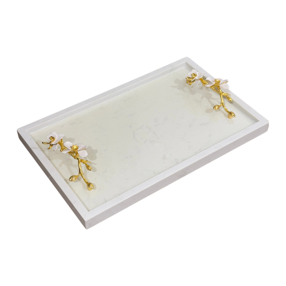 Maison Couture - Khay Đá Marble Chữ Nhật Haute Orchid Golden Branches Decorative Trays 25x40-KHAY TRANG TRÍ-CẬU HAI HOME DECOR-CẬU HAI HOME DECOR