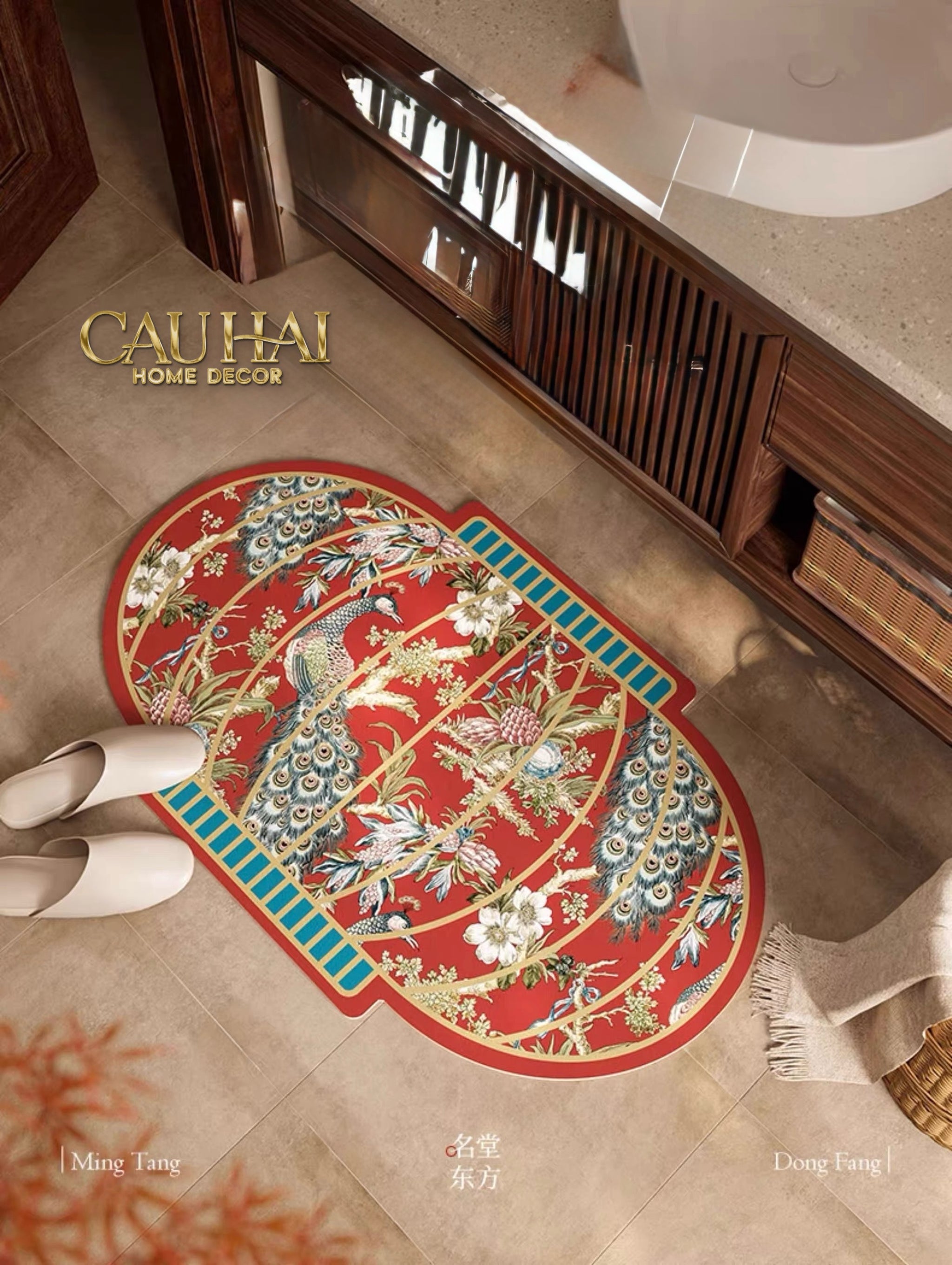 Thảm Cửa Microfiber Gen8  50x80 - Khổng Tước Hỷ Mãn Đường  -  Spécial Nouvel An - Lantern Dynasty