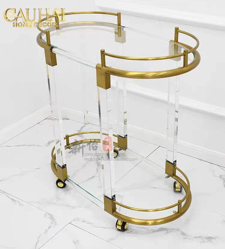 Maison Couture - Xe Đẩy Quầy Bar/ Bar Cart Oval 2 Tầng Kính Acrylic L’Arc Doré