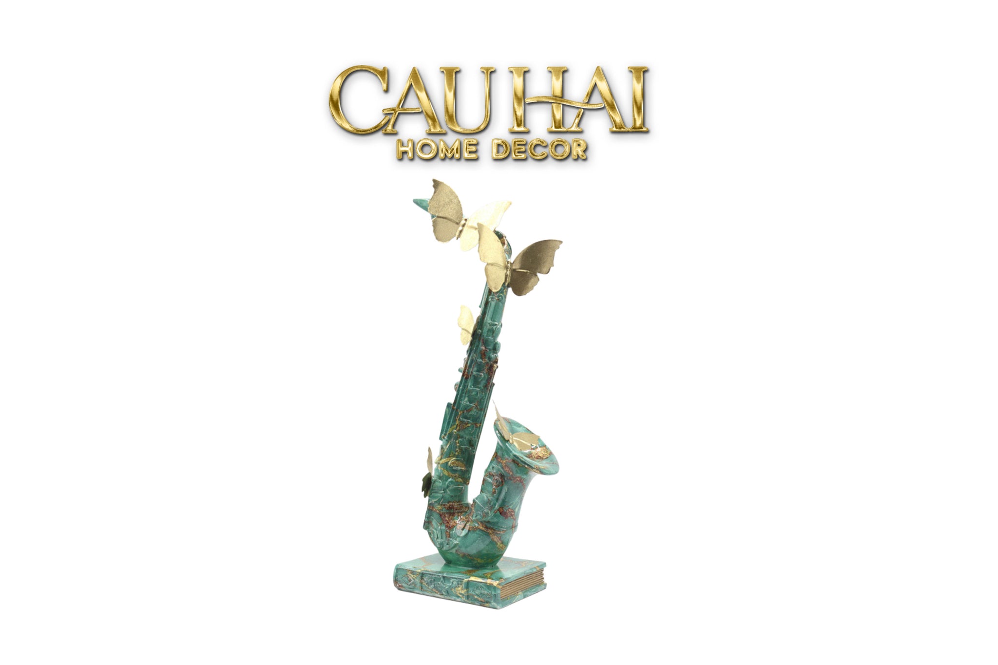 HOME COUTURE - TƯỢNG KÈN SAXO VERDIGRIS WINGS SERENADE H43-CẬU HAI HOME DECOR