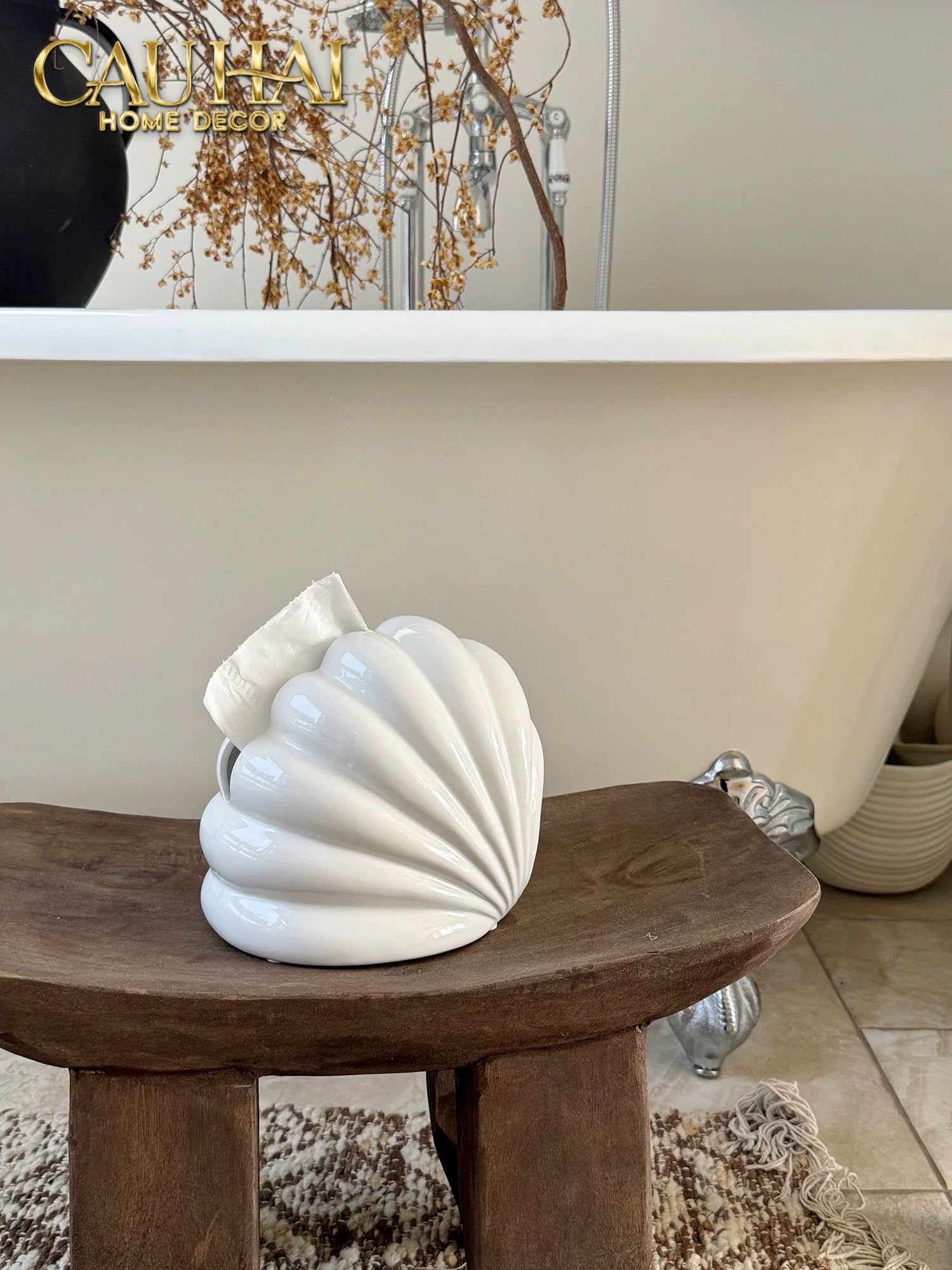 HỘP KHĂN GIẤY CERAMIC SNOW NORDIC SHELL BOX - CẬU HAI HOME DECOR