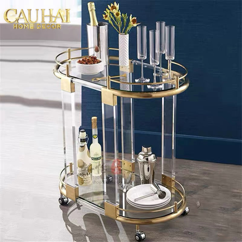 Maison Couture - Xe Đẩy Quầy Bar/ Bar Cart Oval 2 Tầng Kính Acrylic L’Arc Doré