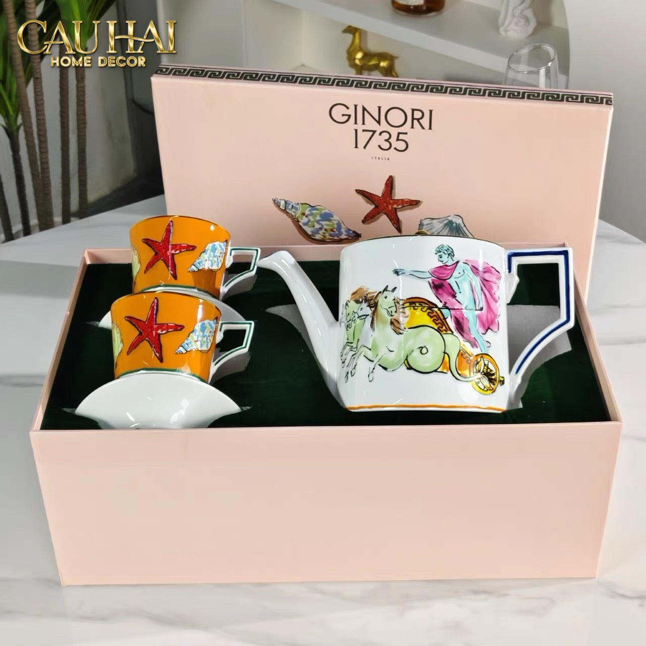 HOME COUTURE - SET BÌNH TRÀ 5 PCS RC. GINORI LABIRITO VERDE FULLBOX - CẬU HAI HOME DECOR