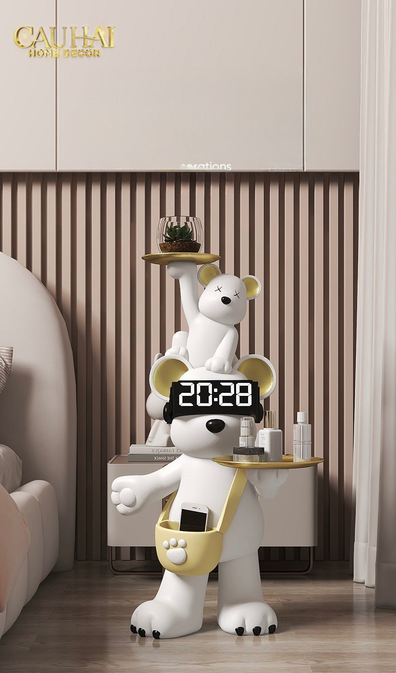 Tượng Gấu Trang Trí Kèm Khay & Đồng Hồ Milo Timekeeper H78