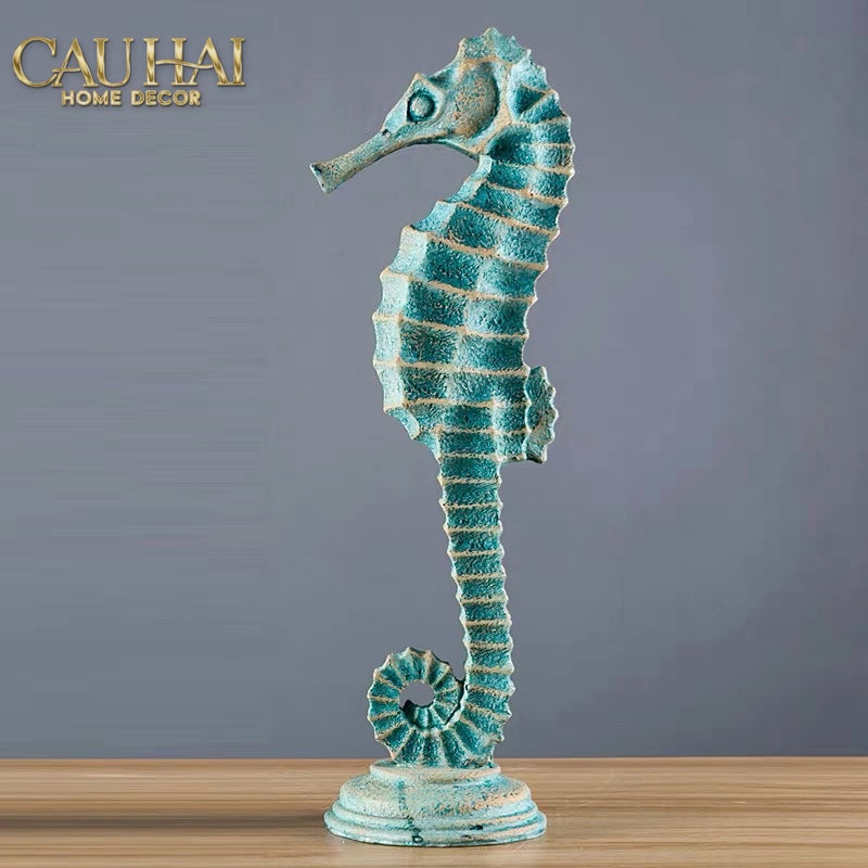Set 2 Tượng Cá Ngựa Atlantique Verdigris 10*30/13*45