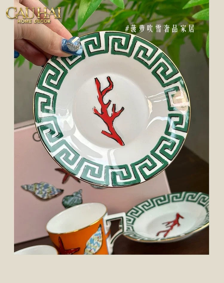 HOME COUTURE - SET BÌNH TRÀ 5 PCS RC. GINORI LABIRITO VERDE FULLBOX - CẬU HAI HOME DECOR