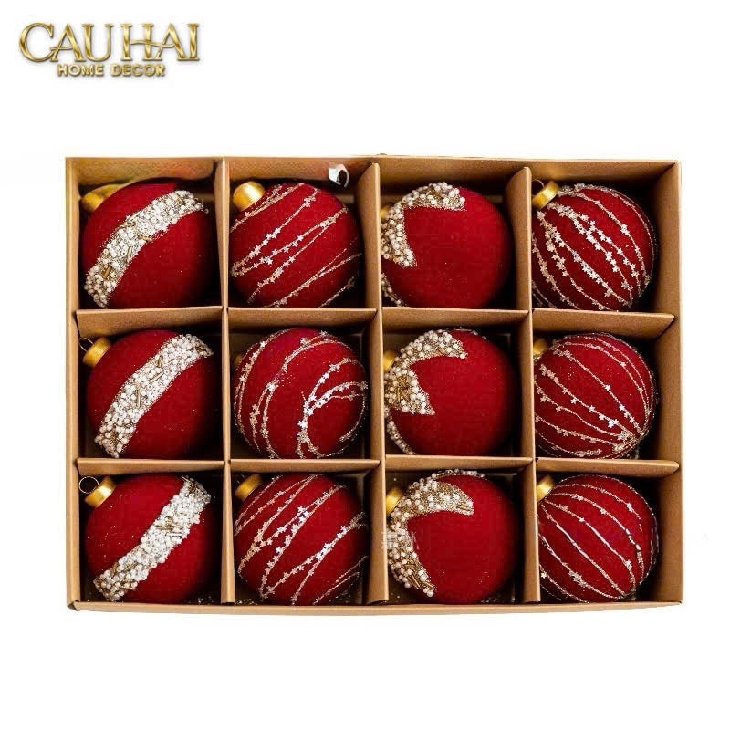 FÊTES COUTURE - SET CHÂU NHUNG ROUGE VELOUR CHRISTMAS ORNAMENTS 16PCS - CẬU HAI HOME DECOR