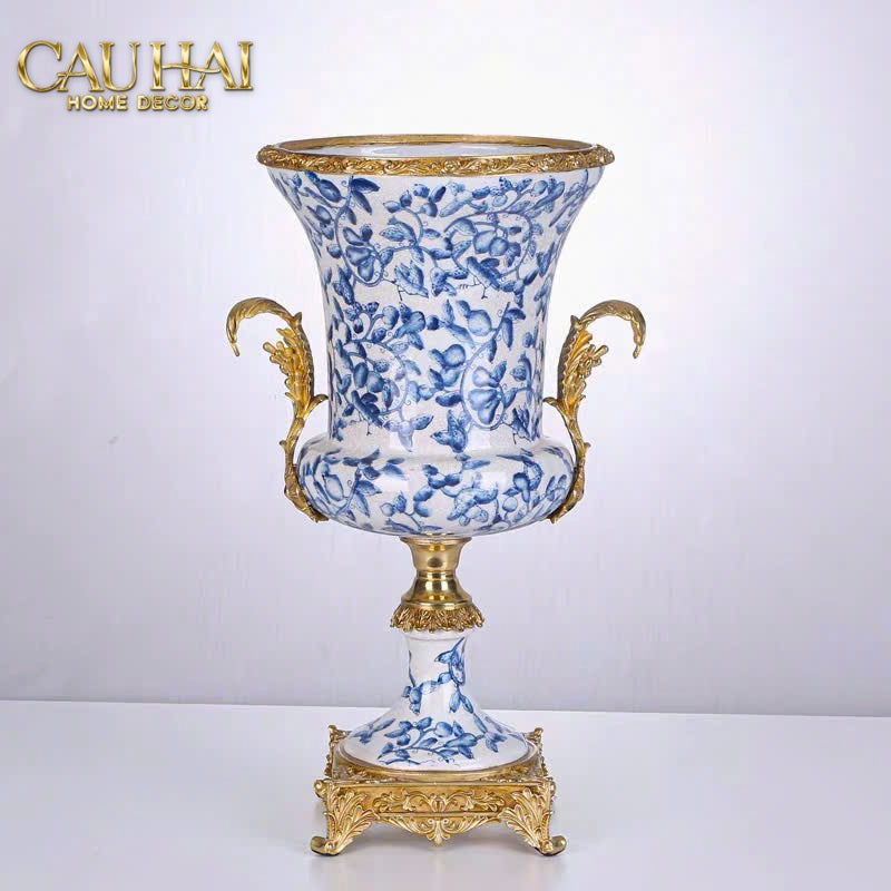 Maison Couture - Bình Hoa Imperium Empire Divine Vase - Indochine Revival Floréal Bleu Urn H40x28x23