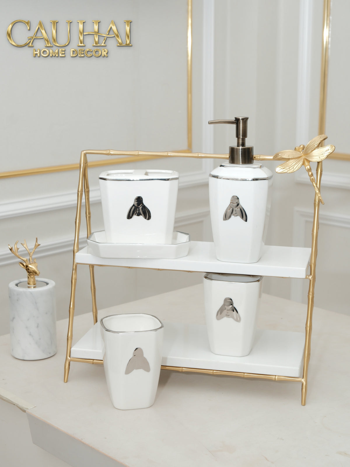 Maison Couture - Set Nhà Tắm G Class Élégance Miel Doré – Golden Queen Bee 5Pcs-Set nhà tắm bathroom vanities-Đối tác tại Trung Quốc theo từng đơn đặt hàng-CẬU HAI HOME DECOR