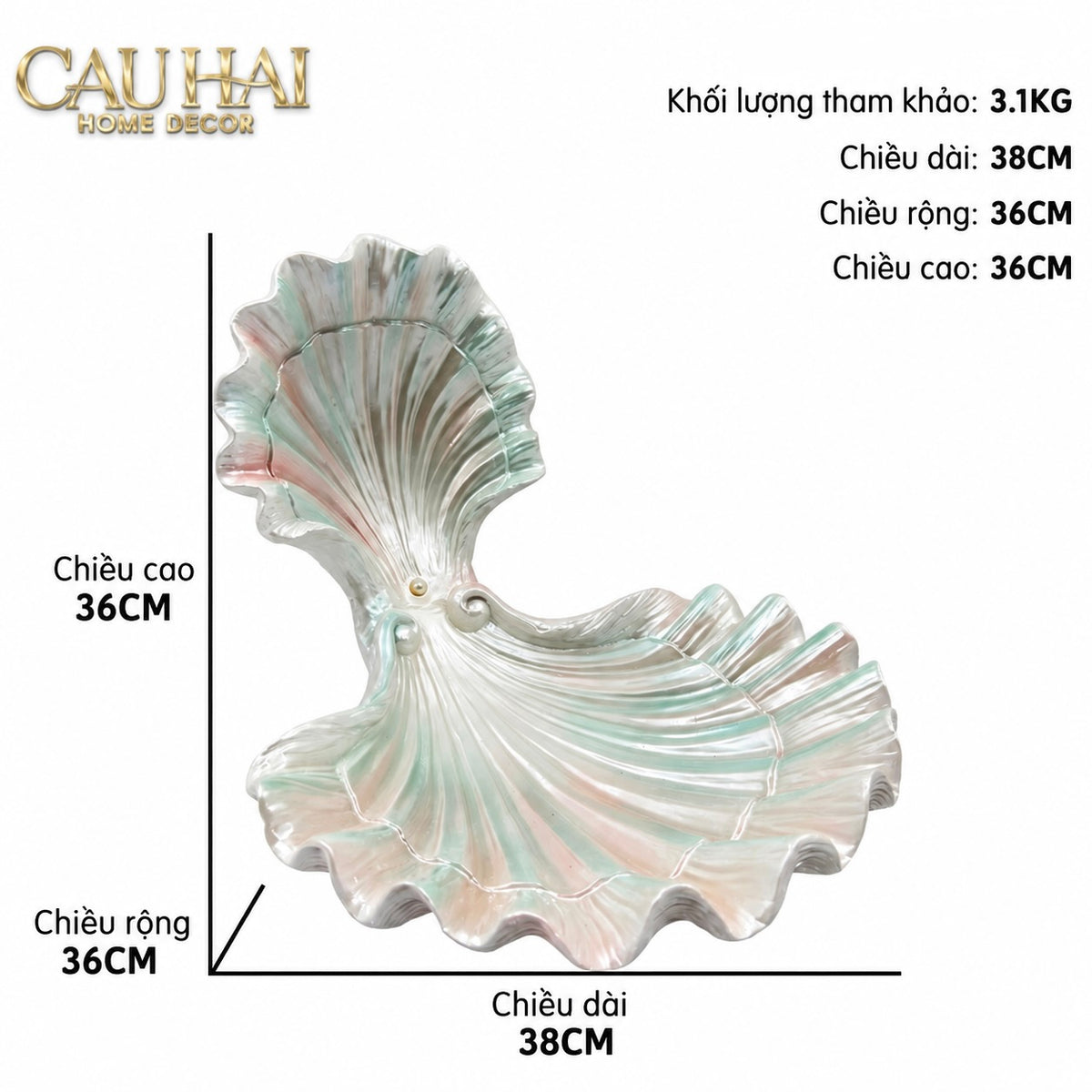 Đĩa Trang Trí Composite Ocean Pearl Pastel 38x36x36-Đĩa trang trí-CẬU HAI HOME DECOR-CẬU HAI HOME DECOR