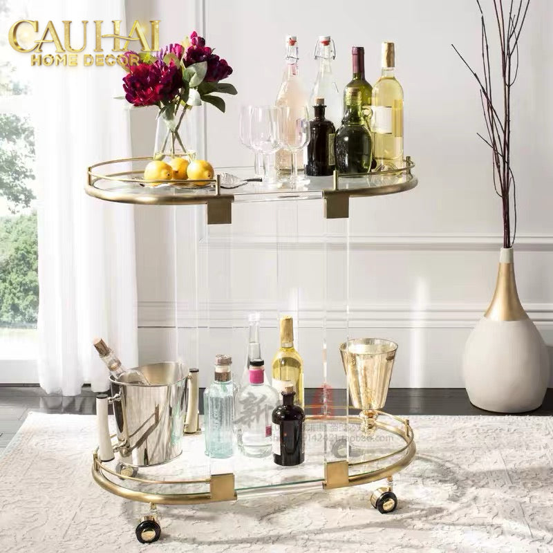 Maison Couture - Xe Đẩy Quầy Bar/ Bar Cart Oval 2 Tầng Kính Acrylic L’Arc Doré