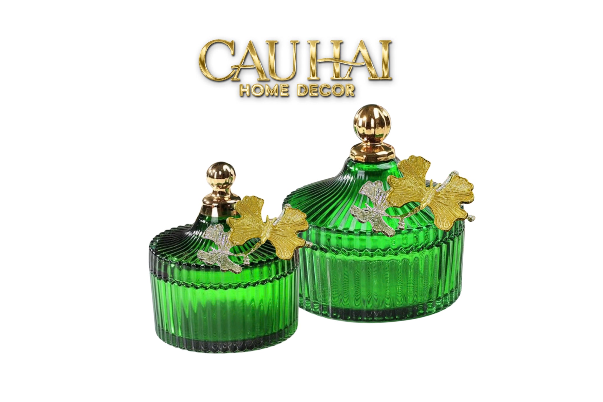 Maison Couture - Set 2 Lọ Kẹo Thuỷ Tinh Papillon Émeraude Royale