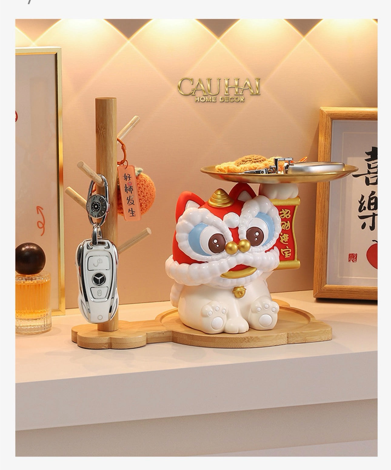 Tết Couture - Tượng Kim Lân Phúc Mãn Đường Guardian Lion Key Figurines Hanging Tree