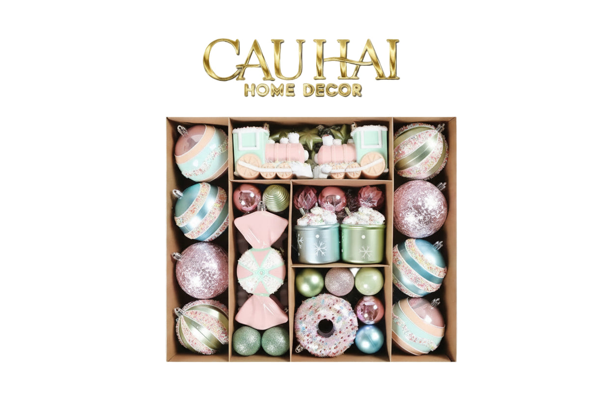 FÊTES COUTURE - SET CHÂU TRANG TRÍ GIÁNG SINH COTTON CANDY PLUSH PINK 70PCS - CẬU HAI HOME DECOR