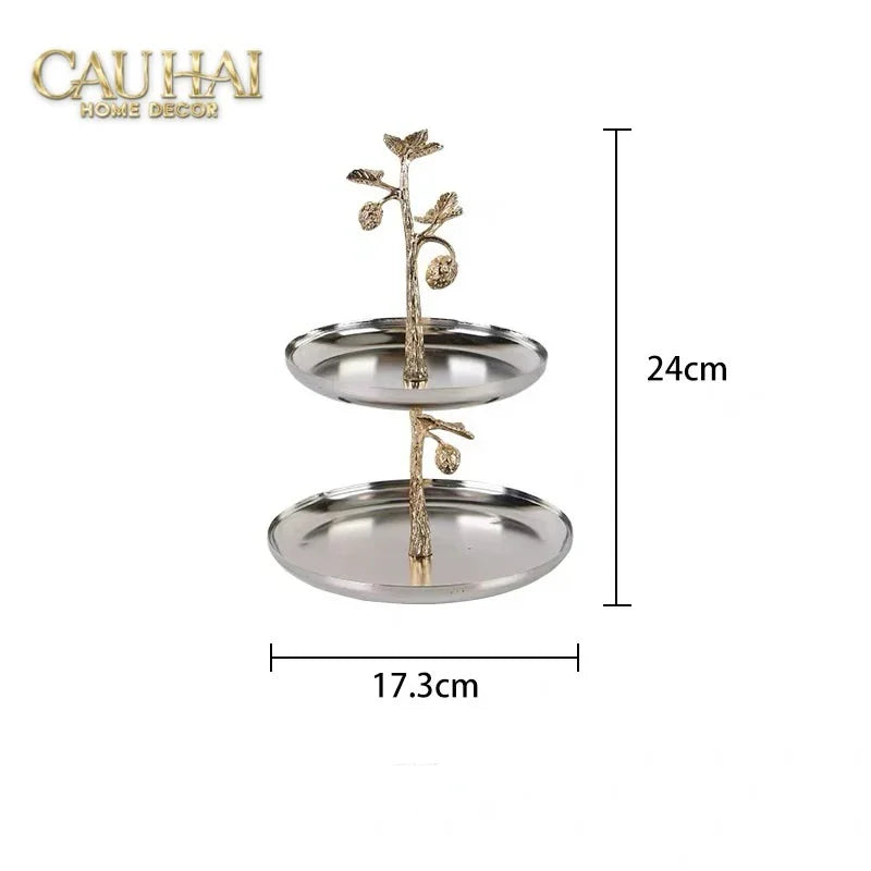 Elysian Couture - Đĩa 2 Tầng Platinum Elysian Golden Divine Olive Branch 17x24-LY THỦY TINH-CẬU HAI HOME DECOR-CẬU HAI HOME DECOR