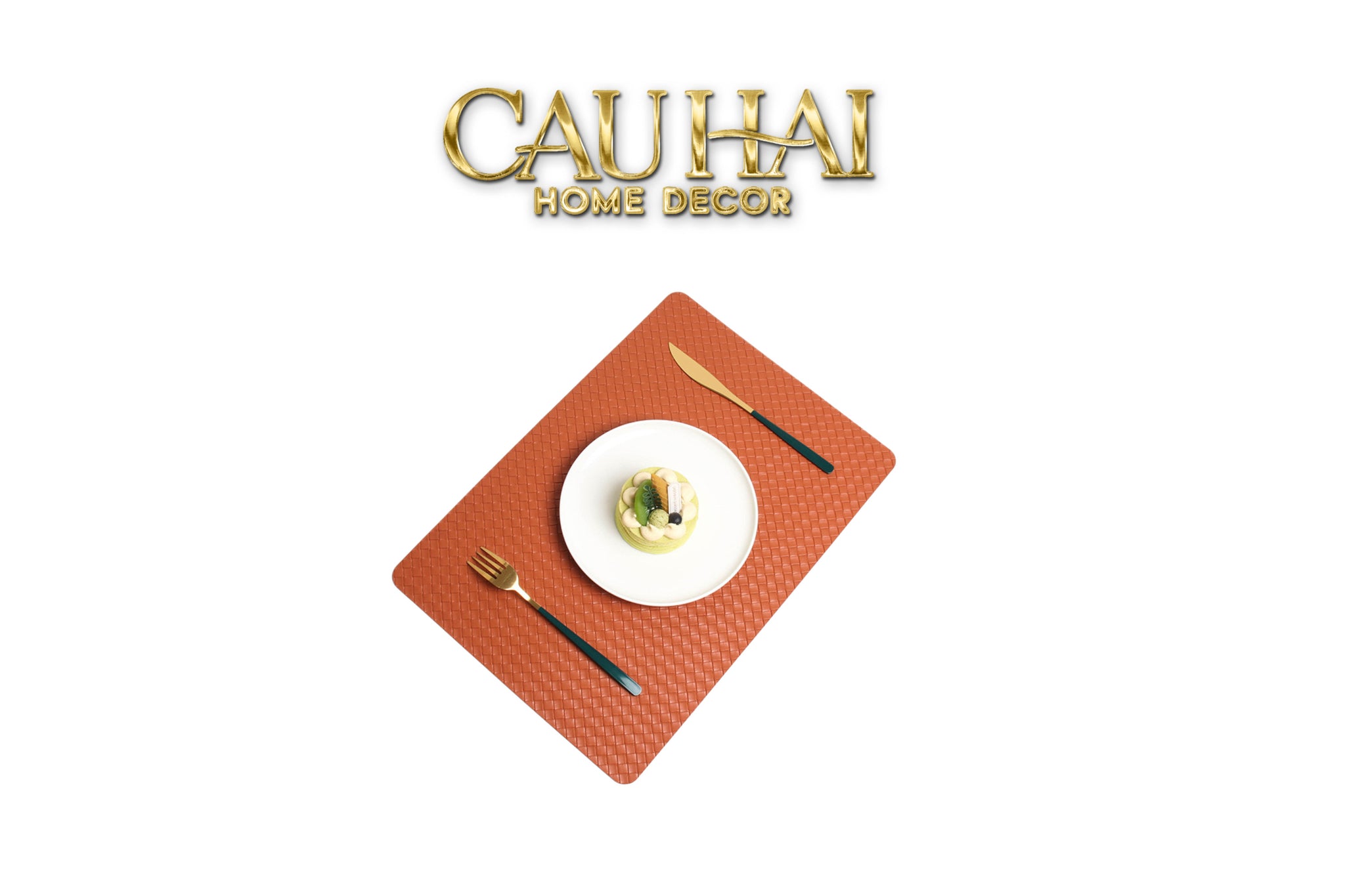 Tấm Lót Bàn Ăn Da Đan Bản Màu Cam -  Signature Sienna Intrecciato Leather Placemat 30x43 - Da Cam